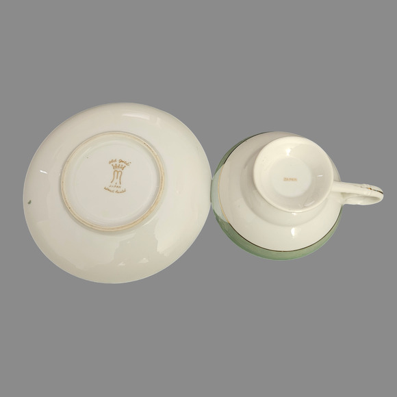 Vintage Old Foley Japan Hand Painted Cup & Saucer Fruit Design Gold Trim Green - Picture 6 of 6